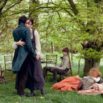 Set in 1818, Jane Campion's Bright Star concerns the  secret love affair between the young, short-lived English Romantic poet John Keats and the girl next door, Fanny Brawne, and outspoken student of fashion. The New Yorker's David Denby assures readers it's "not the kind of portentous bio-pic in which history, like some sort of hooded eagle, perches on the shoulders of every scene, waiting to soar. Campion, who wrote the script as well as directed, keeps the action day-by-day, small-scale, and casually lyrical...In some ways, Bright Star is a conventional tale of frustrated young love... What makes the movie extraordinary, however, is not so much the portrait of a poet as the accuracy and the detail of the period re-creation." 